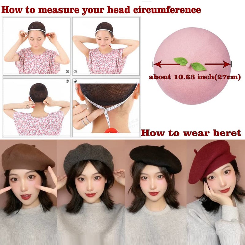 Faiccia Handmade Kawaii Strawberry Beret Vintage Artist Painter Hat Women Wool Cap Warming Gift (red) - Image 5